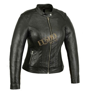Blouson aviateur chauffant d'hiver en cuir de mouton véritable pour femme noir Style de corps régulier respirant - Product Image 1