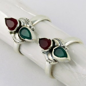 True Emotion Green Onyx_Red Onyx 925 Sterling <b>Silver</b> <b>Toe</b> <b>Rings</b> Beautiful <b>Silver</b> Jewellery <b>Silver</b> Jewellery India - Product Image 1