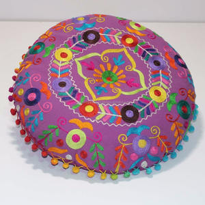 Modern Designer Round Floor Pillow Bohemian Indian Embroidered Chair Pad PVC Filled <b>Meditation</b> Seat <b>Cushion</b> - Product Image 2
