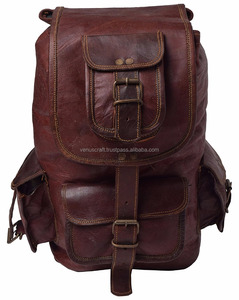 New Western Boho Style Vintage Handmade Genuine Leather <b>Drawstring</b> Back Packs Hand Stitch Genuine Leather Indian Style Backpacks - Product Image 1