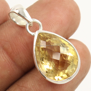ลูกแพร์สีเหลืองมะนาวธรรมชาติที่ทำด้วยมือที่ดีที่สุดตัดเป็นจี้อัญมณี925บริสุทธิ์จี้เงินสเตอร์ลิงของขวัญเครื่องประดับที่ดี - Product Image 1