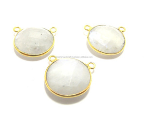 925 bijoux en argent Sterling blanc arc-en-ciel pierre de lune à facettes connecteur de lunette plaqué or pierres précieuses en vrac - Product Image 1