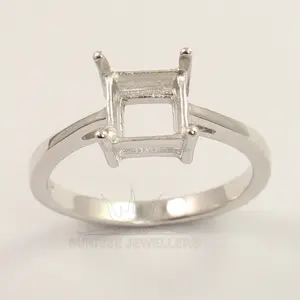 925 Sterling Silver Jewelry Mount Ring Stone Setting Size 7X7 MM Square Prong Setting Ring choose your Size