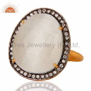 Designer White Moonstone Ring With CZ in Gold Over brass Supplier of <b>Fashion</b> <b>Jewellery</b> Vintage Collection - Product Image 2