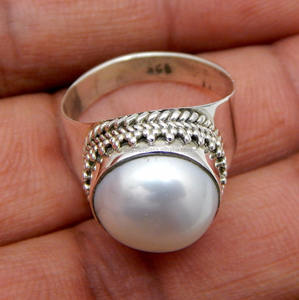 Cute <b>Pearl</b> Gemstone Silver <b>Ring</b> 925 Sterling Classic Wedding Engagement Jewelry for Women for Parties and Anniversaries - Product Image 1