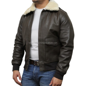 Blouson aviateur en cuir italien avec col en fourrure de lapin pour homme, toutes tailles et couleurs disponibles - Product Image 2