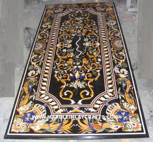 Plateau de table à manger en marbre naturel avec incrustations de pierre, table en marbre Pietra Dura - Surface polie antique, meubles de salle à manger - Product Image 1