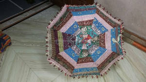 Parasol décoratif indien belle soie imprimée dorée Parasol de protection solaire classique pour les fêtes de mariage manuel - Product Image 5