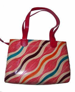 Sac fourre-tout décontracté en cuir véritable pour femme, motif géométrique vintage, écologique, avec bandoulière - Product Image 1