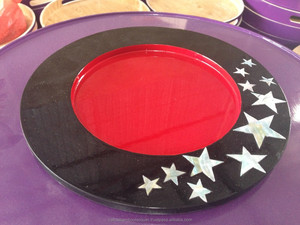 New design MDF lacquer plate with mother of pearl star inlaid, made in Vietnam- http://lacquerhomevn.com/ - Product Image 1