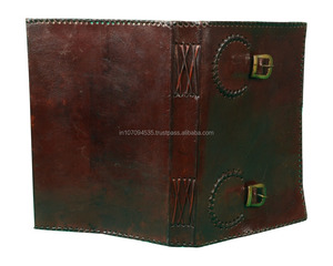 Dos cinturones de cuero genuino hechos a mano con piedras preciosas Rojas dobles diarios cuaderno diario Personal para uso de hombre y mujer - Product Image 3