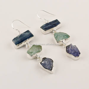 Natural Kyanite Aquamarine Tanzanite Women <b>Earrings</b> for Christmas Sale 925 Sterling <b>Solid</b> <b>Silver</b> Jewelry Custom Made Wholesale - Product Image 1