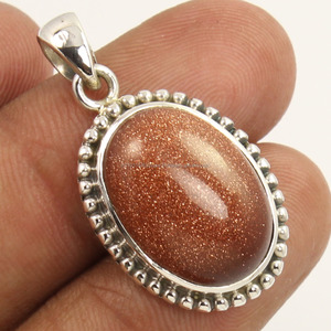 New Arrival Religious Fine Oval Cut Smooth Goldstone Gemstone 925 Solid Sterling Silver Indian Artisan Solitaire <b>Pendant</b> Glossy - Product Image 1