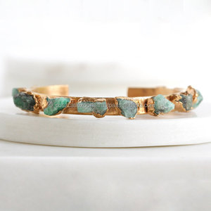 Pulsera de Piedras Naturales de Esmeralda con Baño de Oro Estilo Bohemia, Joyería, Regalo de Piedra Natal de Mayo, para Fiestas - Product Image 3