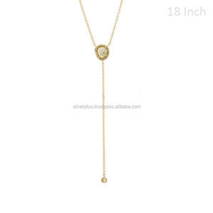 Vente en gros de collier à pendentif Lariat en or rose massif 14 carats véritable avec diamants tranchés - Product Image 4