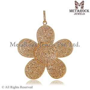 Colgante con forma de flor de oro amarillo de 14k y diamantes, joyería, Color H, SI1, Clairty, Diamante sólido, venta al por mayor - Product Image 4