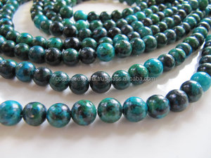 Cuentas de crisocola en verde oscuro y verde azulado, hilo teñido de 8 mm - Product Image 4