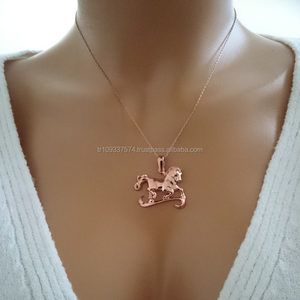 Elegante 14K sólido Amarillo Blanco oro caballo colgante collar oro rosa Animal patrón joyería fina bodas fiestas hecho Turquía - Product Image 4