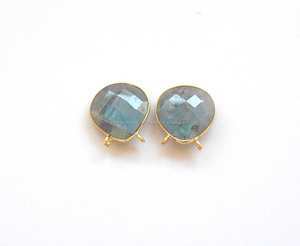 925 Sterling Silver Man-Made Opale Gemme Plaqué Or Lunette À Facettes Connecteur Coeur Forme 15x15mm Bijoux Résultats Composants - Product Image 5