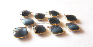 Monolisa Gemstone Argent Sterling 925 Plaqué Or Composant de Fabrication de Bijoux Forme de Trèfle Double Bélière Lunette à Facettes Pierre de Naissance - Product Image 5