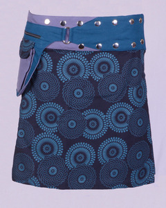 Jolie jupe portefeuille bohème à pois bleu cristal avec ceinture HHCS 111 J - Product Image 1