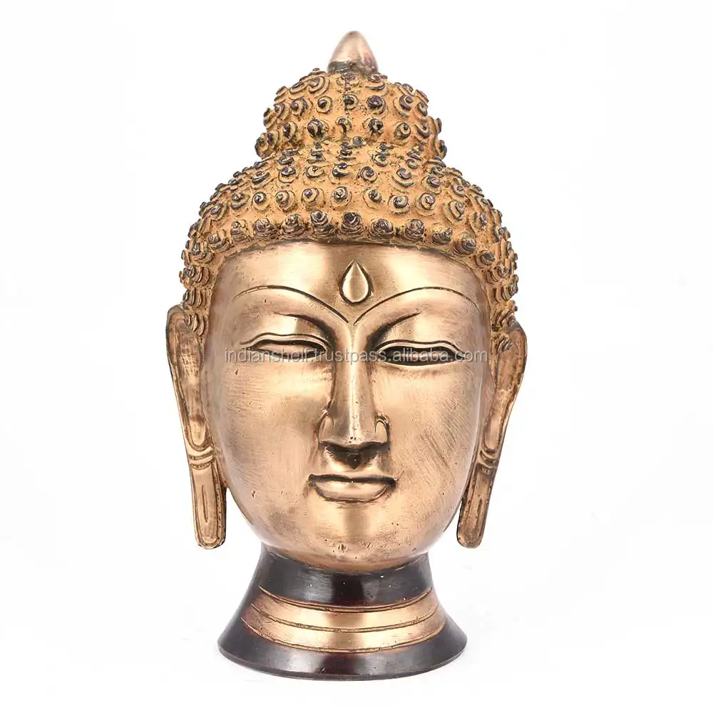 Handgemaakte Indiase Brons Messing Boeddha Beeldje Sculpturen Hoofd Muur Opknoping Muur Decor 26X15 Cm SBG-273