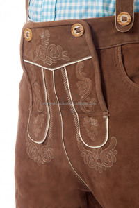 Authentique short Lederhosen en daim pour enfant Costume bavarois pour Oktoberfest Matériau en peau de vache avec ceinture et sac à main - Product Image 3