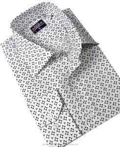 ホワイト幾何学、スリムフィットメンズシャツ、シャツ、コーバット、裾、ルバスカ、シャツ製造トルコ