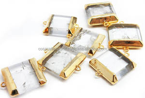 Argent 925 Argent Sterling Pierre Précieuse Cristal Quartz Carré Double Bail Connecteur Plaqué Or Lunette Réglage Classique Charme Pendentifs - Product Image 3