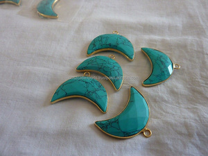 Turquoise demi-lune pendentif rhodium plaqué or élégant coupe pierre bleue pour Bracelet collier lunette réglage fête Collection - Product Image 5