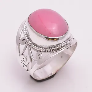 Unique design 925 sterling silver wedding rings natural pink opal gemstone jewelry bulk wholesale fine silver rings suppliers