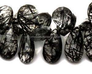 Cuentas de piedras preciosas de pera facetadas rutiladas negras de cuarzo Categoría de producto - Product Image 3