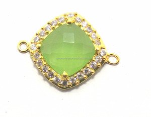 925 <b>Sterling</b> <b>Silver</b> Natural Multi-Gemstone Jewelry Handmade <b>Wire</b> Wrapped Bezel Gold Plated Connector Prehnite Green Cushion Cut - Product Image 1