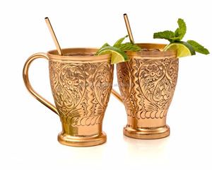 Vaso de vidrio marroquí martillado de cobre sostenible, accesorios para vasos, taza de metal y vidrio - Product Image 1