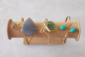 Bracelet jonc ajustable plaqué or, tendance, pour femme, style vintage, fait main, en laiton et zircon cubique, orné de pierres naturelles multiples - Product Image 3