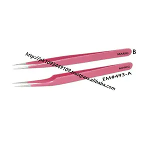 Wimper Extension Pincet Roze Kleur 2 Delige Set / Straight & Gebogen Wimper Pincet