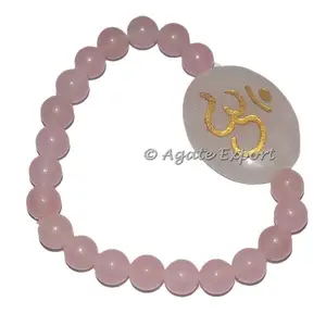 Rose Quartz Om Engraved Bracelets : Wholesale Gemstone Bracelets