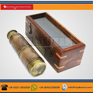 Telescopio vintage de latón y cuero con caja de madera, binoculares de alta potencia para caza, observación de aves, miras náuticas, decoración marina. - Product Image 4