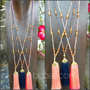 Collar de madera de cakra rudraksha con cuentas de cristal, cadena larga, boheiman, borlas, moda - Product Image 2