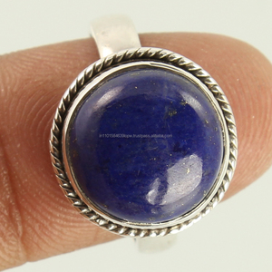 Ethnique Authentique Naturel Bleu Lapis Lazuli Pierre Précieuse Bague Forme Ronde Taille Solide 925 Bijoux En Argent Sterling Faishonable Bague - Product Image 2