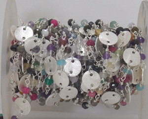 Handmade Wire Wrapped <b>Rosary</b> <b>Beaded</b> Chain Multi-Gemstone Coin <b>Silver</b> Plated Fashionable Gift Her Jewelry Findings 3mm Crafts - Product Image 1