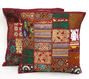 Patchwork Handmade Throw Pillow <b>Cushion</b> Cover Indian Embroidered <b>Cushion</b> Cover - Product Image 1