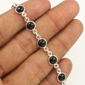 Exquisito Real Black Onyx 925 Plata de ley sólida Corte redondo en forma de piedras preciosas Pulsera Joyería Regalos para ella - Product Image 2