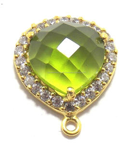 Conector de bisel de piedras preciosas de ónix verde de Plata de Ley 925 hecho a mano con forma de corazón, fianza única, hallazgos de circonita cúbica chapada en oro - Product Image 2