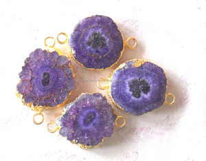 Hecho a mano chapado en oro doble fianza Natural Druzy 20-25mm Multi-piedra preciosa Solar cuarzo colgante conector joyería hallazgos componentes - Product Image 1
