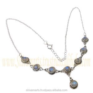 Handmade 925 Sterling Silver Natural Rainbow <b>Moonstone</b> Necklace Expensive Fashion Silver <b>Jewelry</b> - Product Image 2