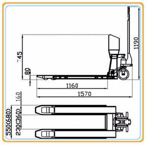 Jichuan 2500kg El Transpaleti Tartımlı, Çatal Yüksekliği 75mm, PU/Naylon Tekerlekli - Product Image 4