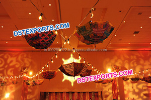 งานแต่งงานบนเวทีท้องฟ้าสีฟ้าร่ม Mehandi ตกแต่งเวทีร่มแต่งงานอินเดีย - Product Image 5