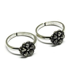 Fine Work Flower Oxidized Plain <b>Silver</b> 925 Sterling <b>Silver</b> <b>Toe</b> <b>Rings</b> Handmade - Product Image 1