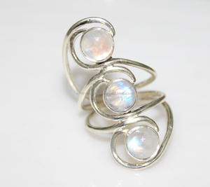 925แหวนเงินสเตอร์ลิงเครื่องประดับ Boho สำหรับผู้หญิงพลอยมูนสโตนแหวนเงินทึบแหวนหินธรรมชาติ - Product Image 2